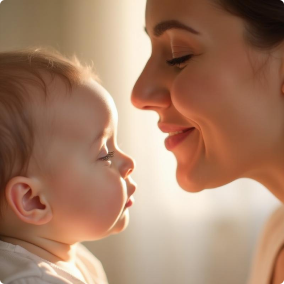 Mãe observando seu bebê com atenção