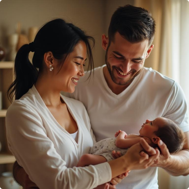 Família acolhendo seu bebê em casa